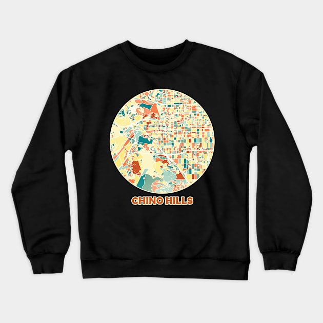 Chino Hills California map in mozaique colors Crewneck Sweatshirt by SerenityByAlex